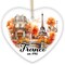 Majestic Vintage Fall Themed France Christmas Ornament, French Souvenir with Watercolor Eiffel Tower Painting